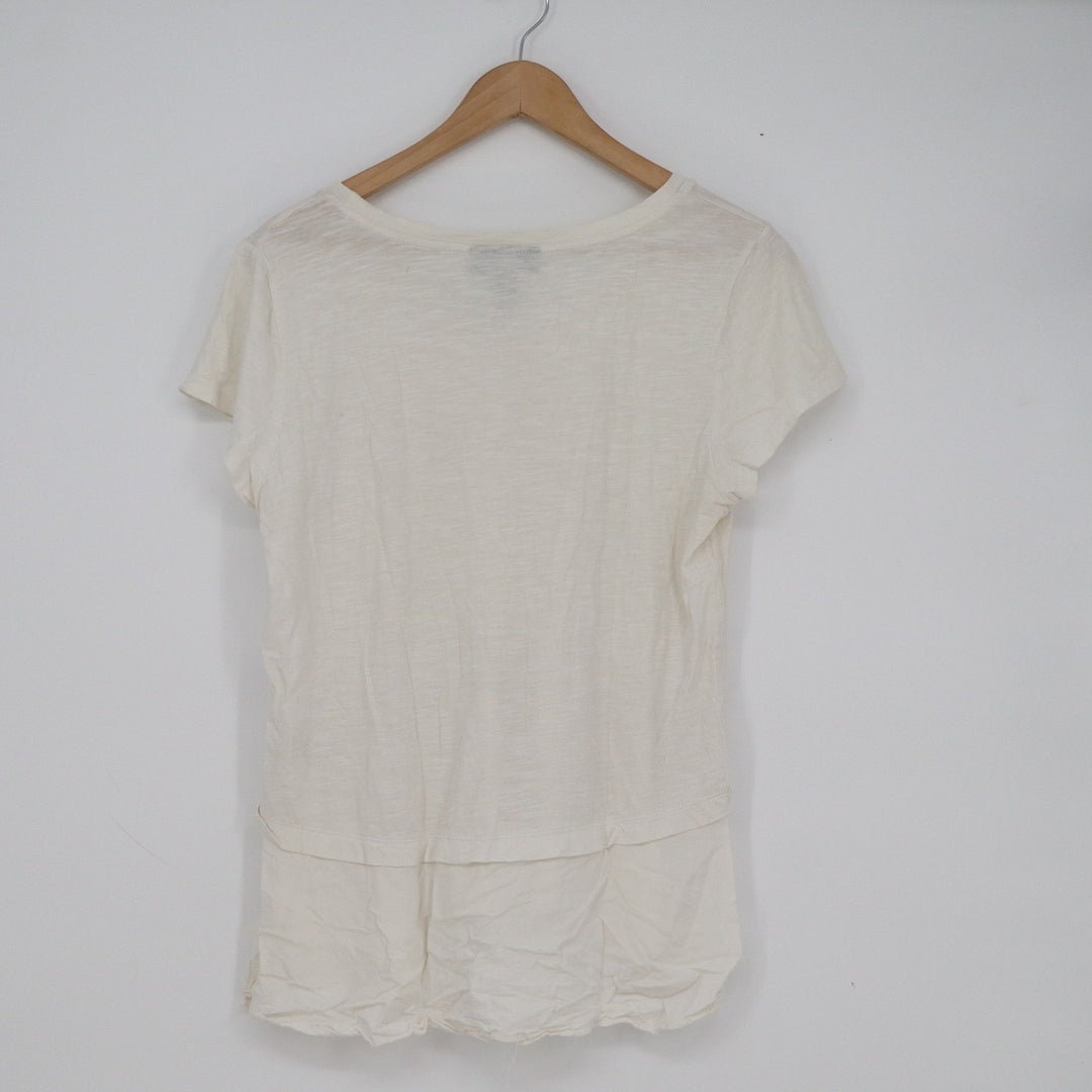 Style & Co Women's Medium Ivory Mixed Media Tiered Short Sleeve Knit Top