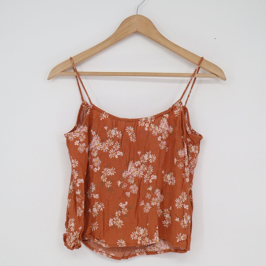 Mango MNG Rust Orange Floral Daisy Camisole Spaghetti Strap Top XS