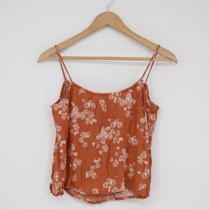 Mango MNG Rust Orange Floral Daisy Camisole Spaghetti Strap Top XS