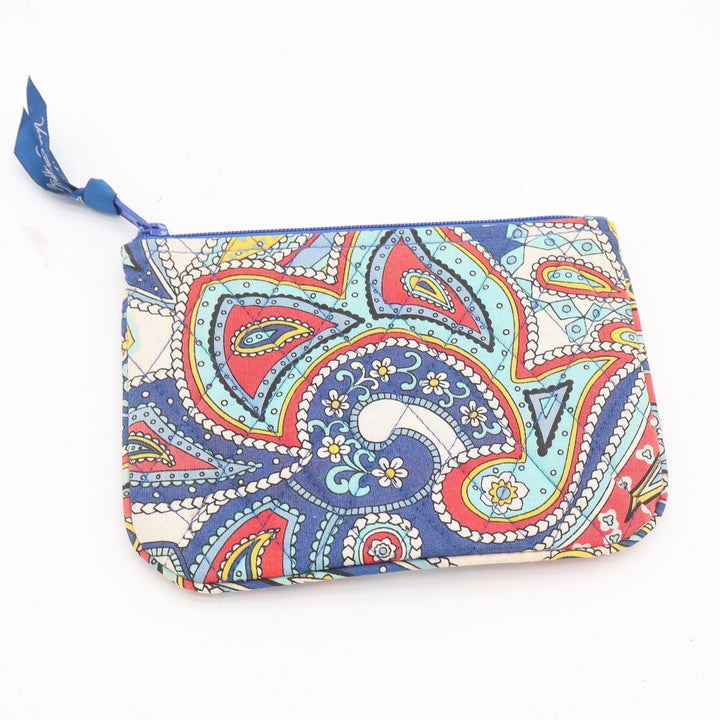 Vera Bradley Marina Paisley Quilted Cotton Cosmetic Pouch Blue Red Zip Bag