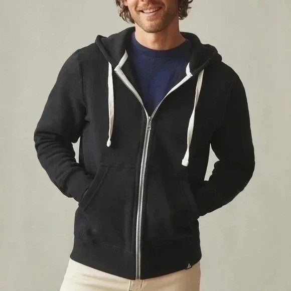 AMERICAN GIANT Black Full Zip Hoodie Raglan Sleeve Cotton Blend Size S