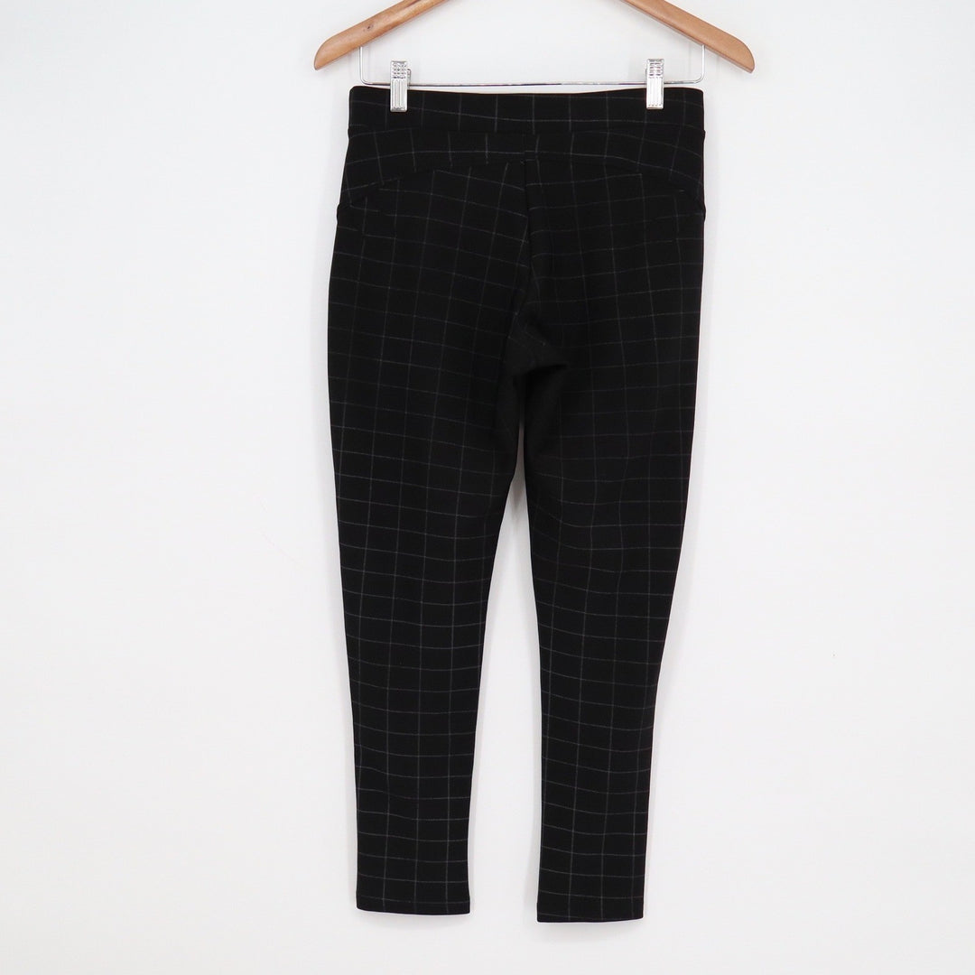 Maze Collection Womens Petite Small Black Windowpane Plaid Pull On Pants Stretch