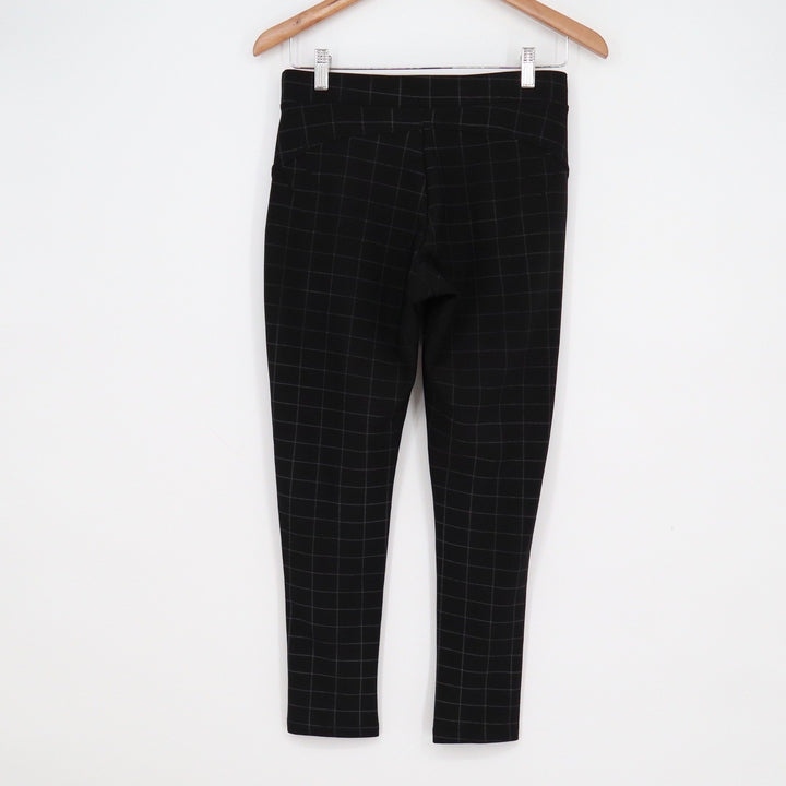 Maze Collection Womens Petite Small Black Windowpane Plaid Pull On Pants Stretch