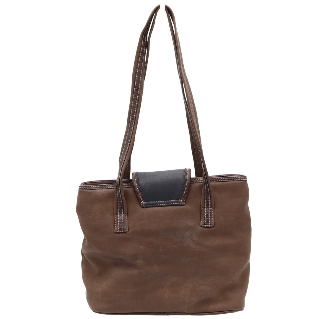 Leslie Fay Shoulder Bag Womens Medium Tote Brown Black Faux Lizard Trim