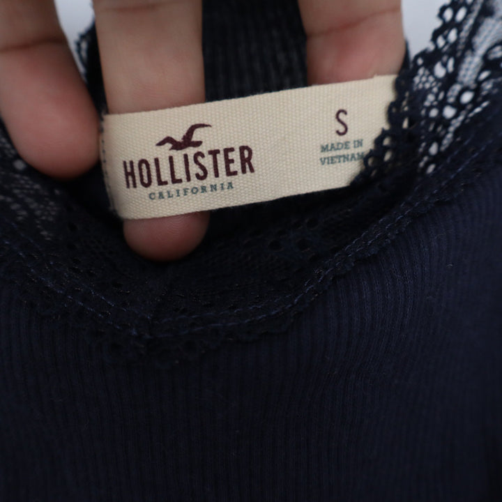 Hollister Navy Blue Lace Trim Ribbed Racerback Camisole Tank Top Small