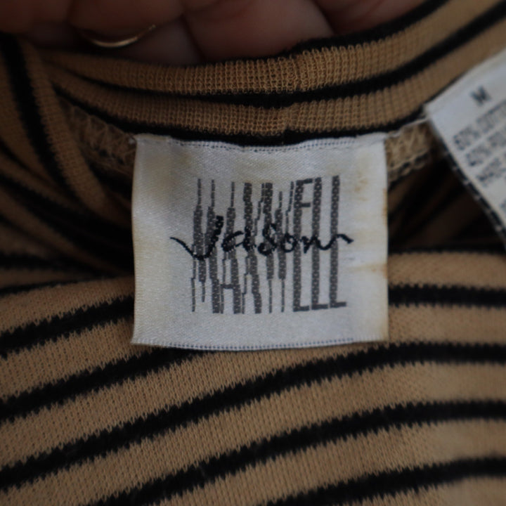 Maxwell Jason Vintage Tan Black Striped Turtleneck Long Sleeve Knit Top Medium