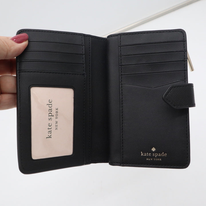 Kate Spade Staci Black Saffiano Leather Medium Bifold Wallet New