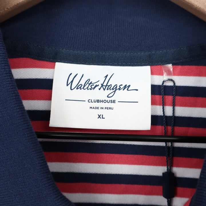 Walter Hagen Mens Clubhouse Stripe Pique Polo Shirt Pink Navy XL NEW