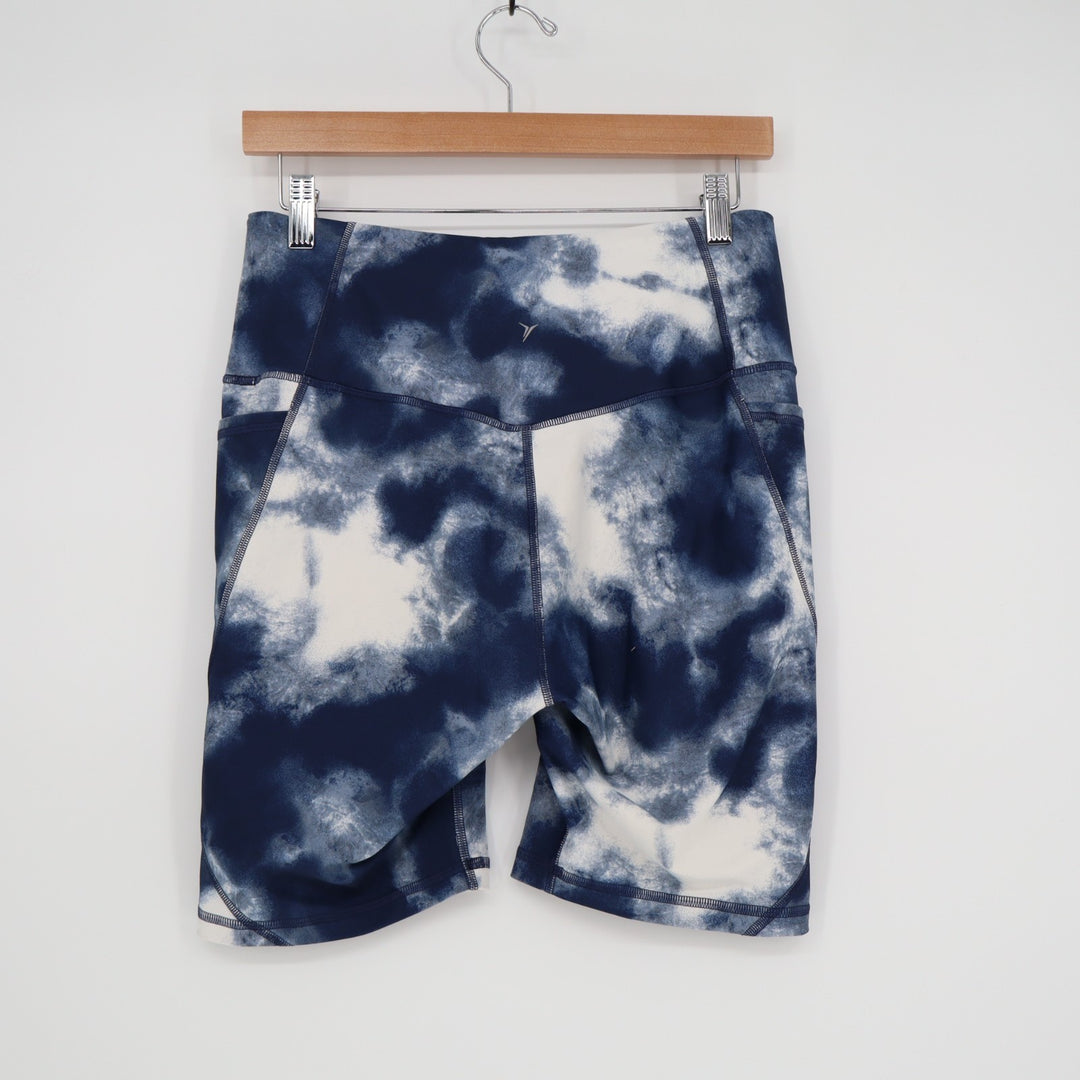 Old navy Powersoft Athletic Shorts Womens L Blue White Tie-Dye High Waist Active