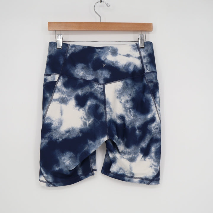 Old navy Powersoft Athletic Shorts Womens L Blue White Tie-Dye High Waist Active