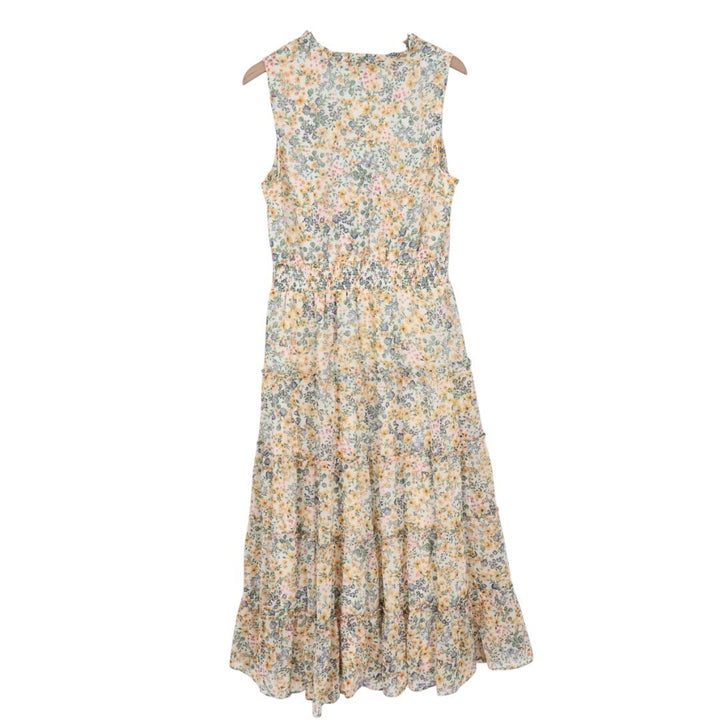 MSK Womens Floral Tiered Maxi Dress Size L Sleeveless V Neck