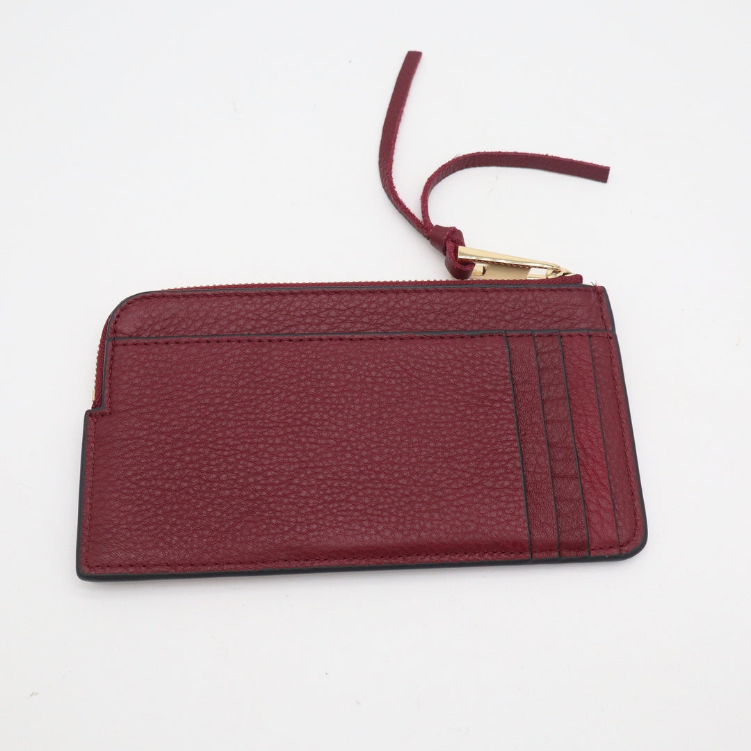 Vince Camuto Burgundy Pebbled Leather Slim Card Case L-Zip Wallet Gold Hardware