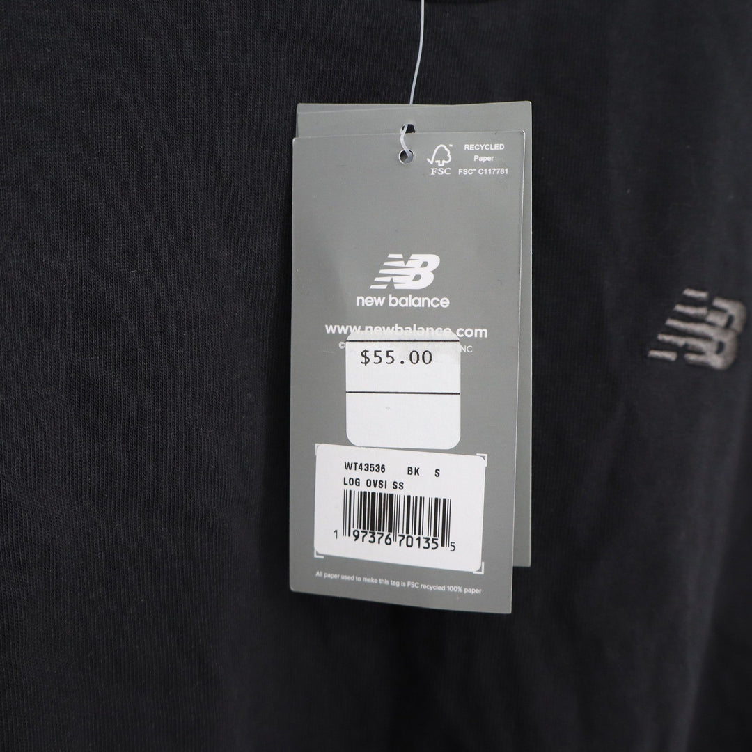 New Balance Womens Oversized Cropped T-Shirt Black Embroidered Logo BK S
