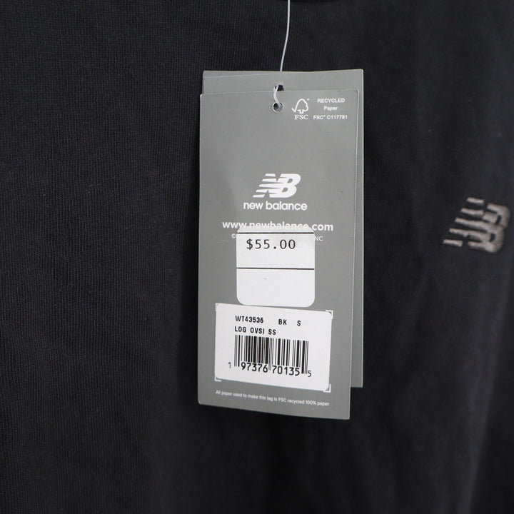 New Balance Womens Oversized Cropped T-Shirt Black Embroidered Logo BK S