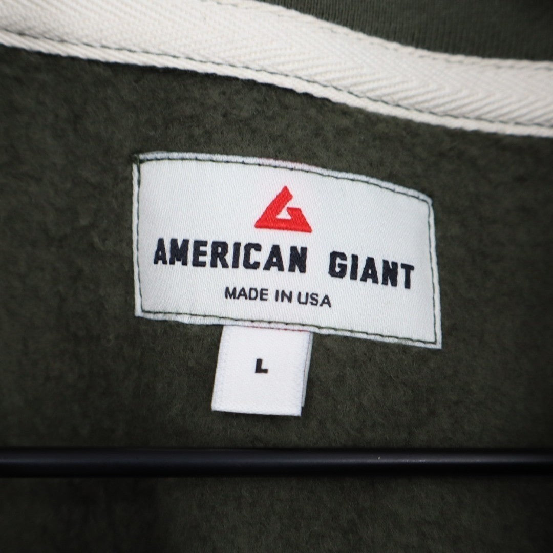 American Giant Midweight Sweatshirt Womens Large Olive Green Half Zip Mock Neck