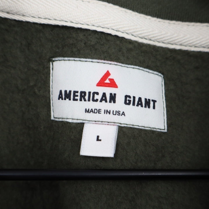 American Giant Midweight Sweatshirt Womens Large Olive Green Half Zip Mock Neck