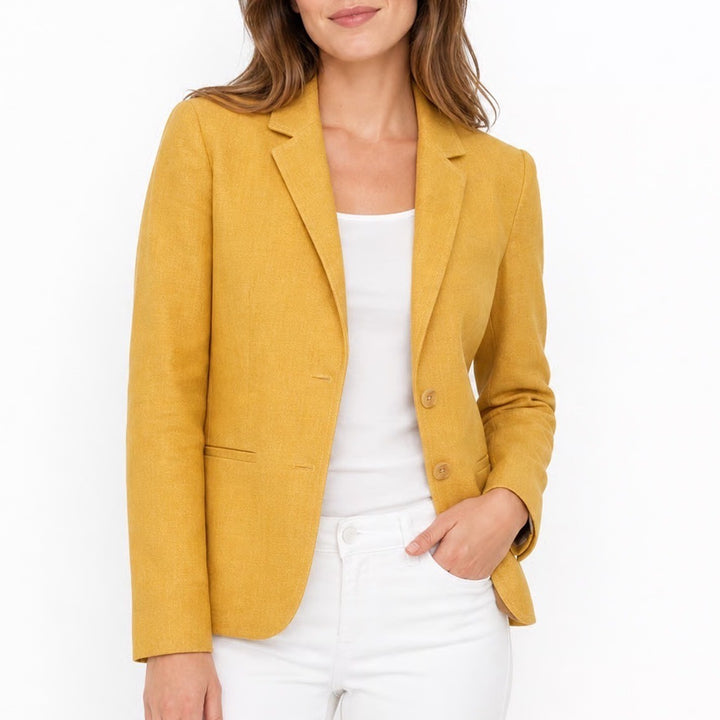 Lafayette 148 New York Womens Mustard Yellow Cotton Linen Blend Blazer Size 10