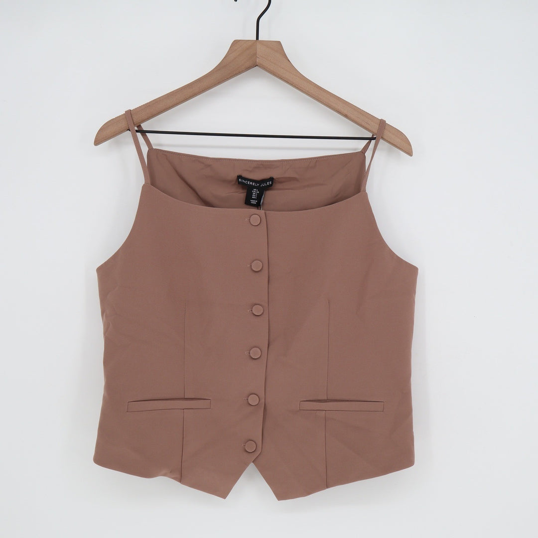Sincerely Jules Mauve Brown Button Front Vest Cami Top Large