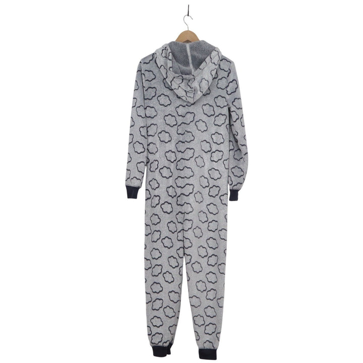 SO Intimates Womens Gray Cloud Glitter Fleece Hooded Union Suit Pajamas Medium