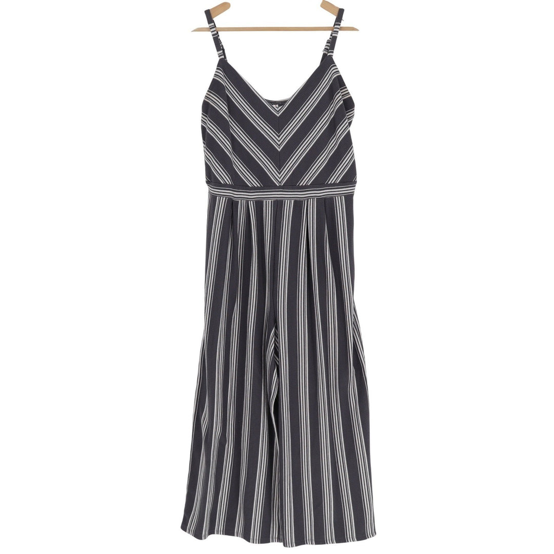 Xhilaration Womens Large Navy Blue White Striped Wide Leg Jumpsuit V-Neck L