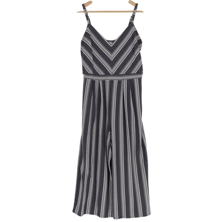 Xhilaration Womens Large Navy Blue White Striped Wide Leg Jumpsuit V-Neck L