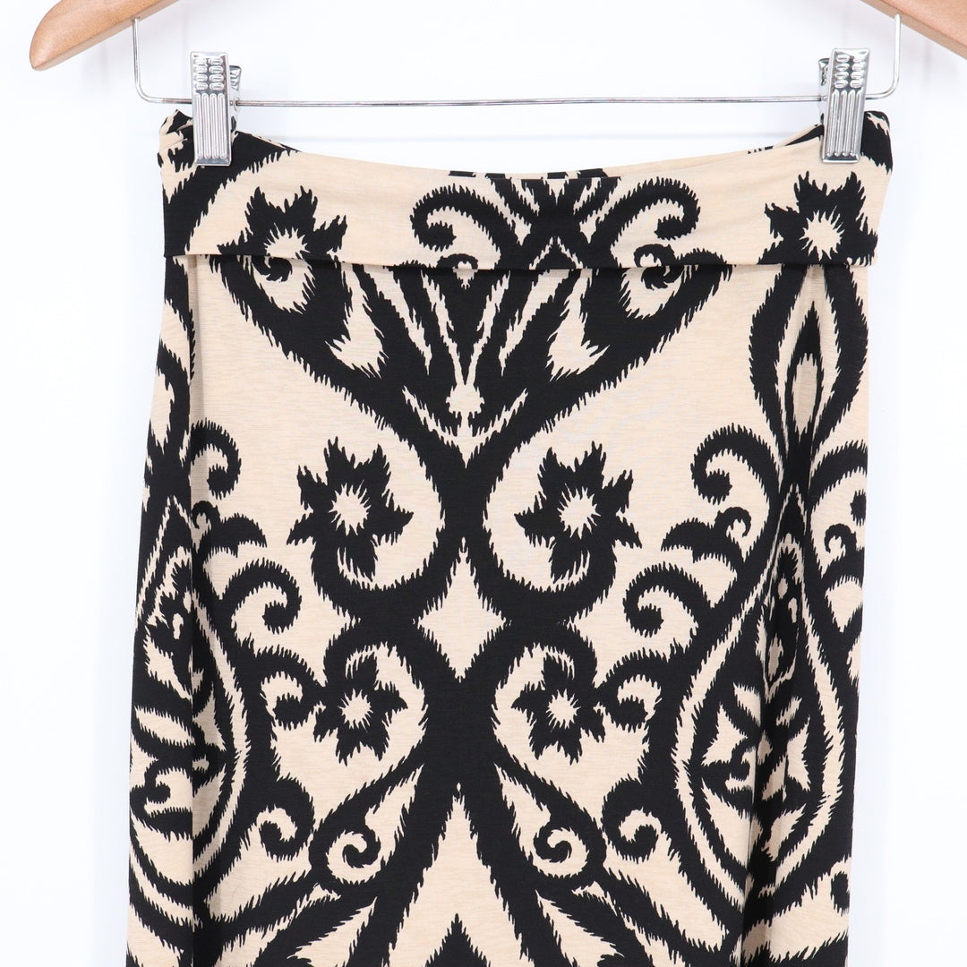 Cezanne Womens Black Tan Damask Ikat Print Jersey Maxi Skirt Size M