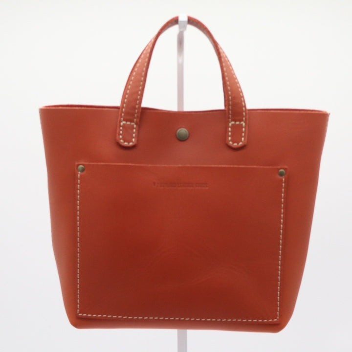 Portland Leather Goods Mini Crossbody Tote Bag Orange Leather Front Pocket Brass