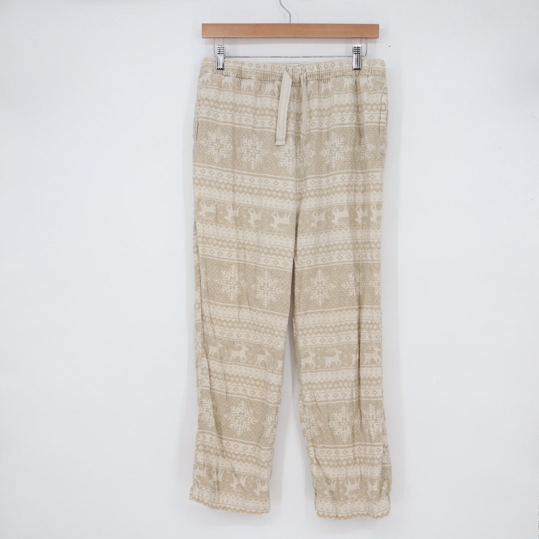 Old Navy Mens Pajama Pants Medium Tan Fair Isle Snowflake Reindeer Cotton Lounge