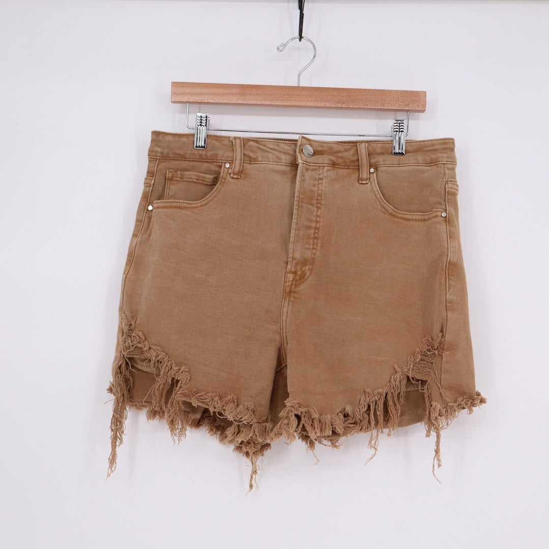 Risen Jeans Cutoff Shorts Womens XL Brown Cotton Stretch 5-Pockets High Rise