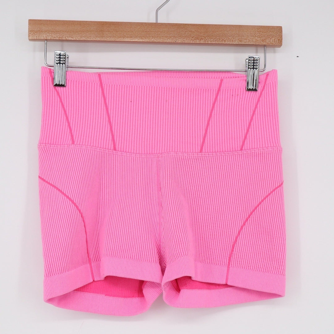 OFFLINE by Aerie Neon Pink Ribbed High Waisted Bike Shorts Medium