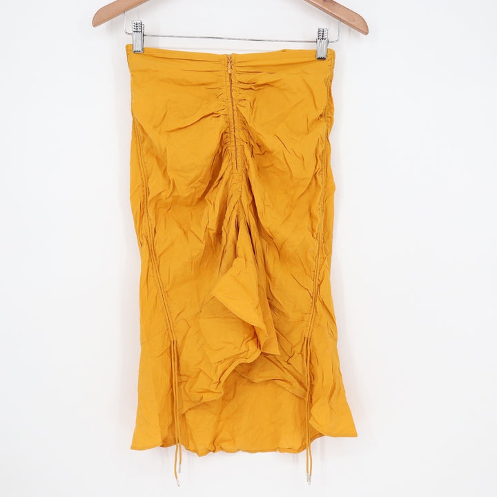 Finders Keepers Mustard Yellow Ruched Midi Skirt Ruffle Hem Drawstring