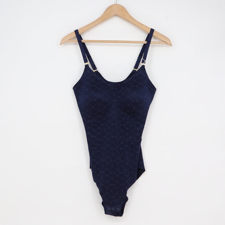 Lauren Ralph Lauren Navy Monogram Bonded Bodysuit Large NWT