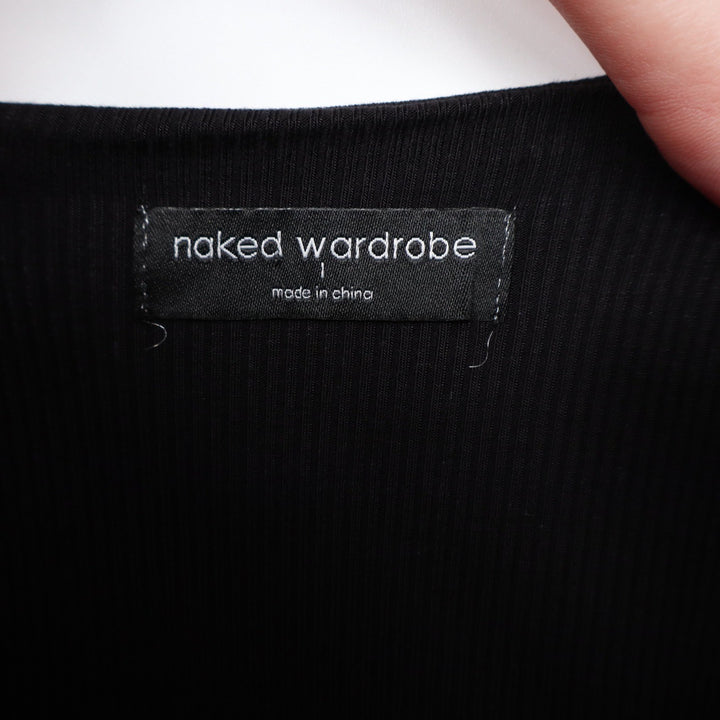 Naked Wardrobe Black Ribbed Bustier Midi Dress Large