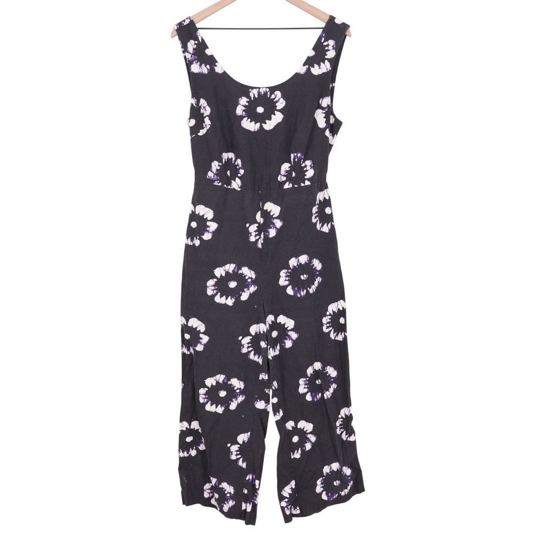 Busayo Collective Black Floral Batik Cotton Wide Leg Cutout Jumpsuit Size 10