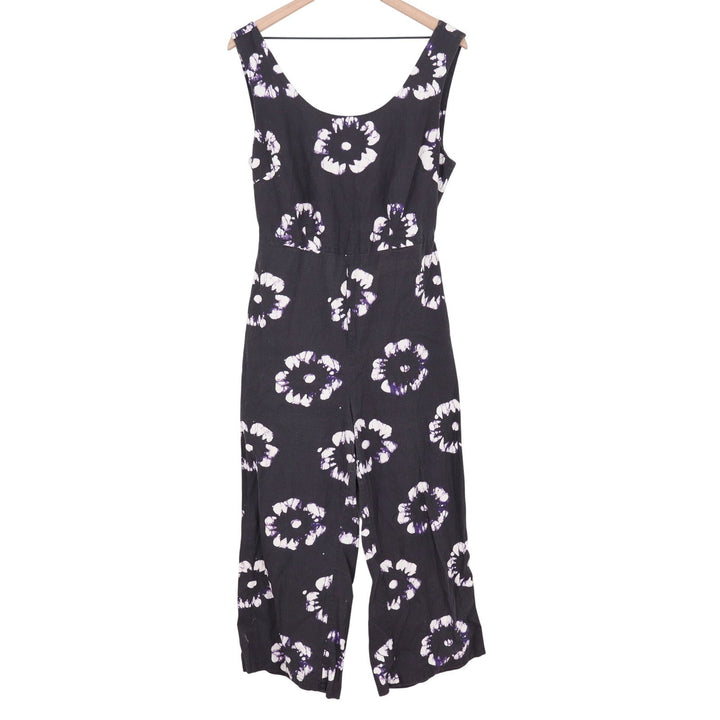 Busayo Collective Black Floral Batik Cotton Wide Leg Cutout Jumpsuit Size 10
