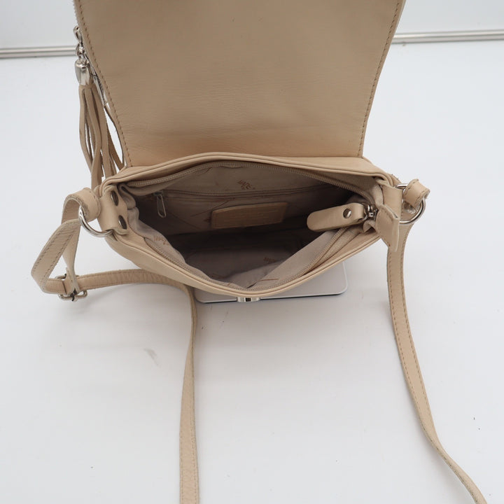 Toro Firenze Beige Italian Leather Crossbody Bag Tassel Small Shoulder Bag