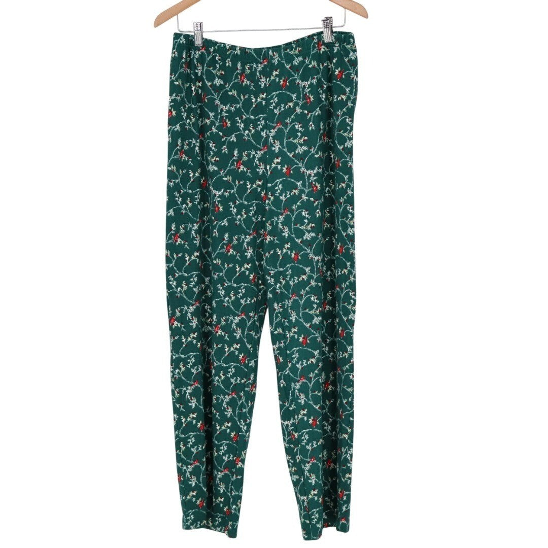 Womens Lounge Pants Medium Cardinal Emerald Green Floral Print Sleepwear Pull On
