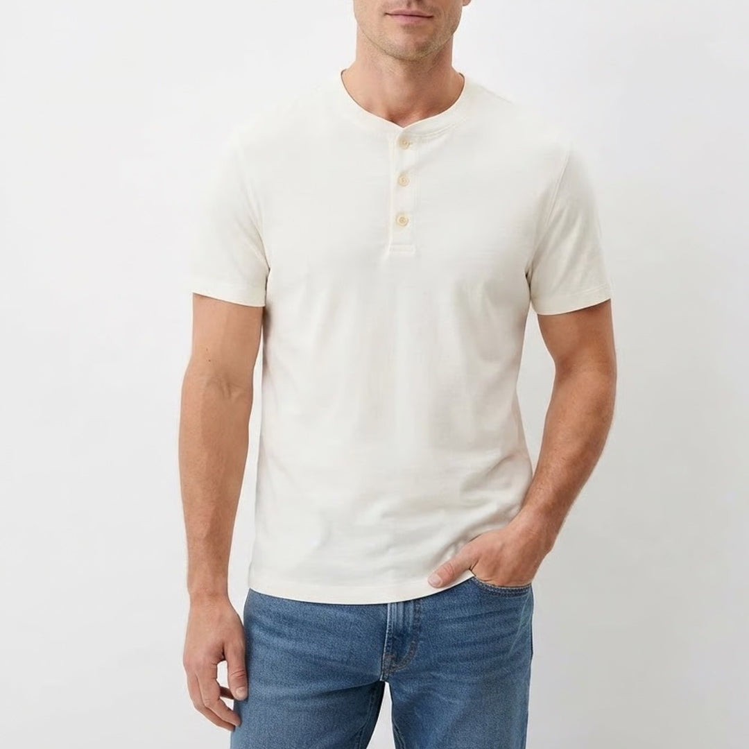 American Eagle Mens Super Soft Henley Shirt Cream White Short Sleeve Small