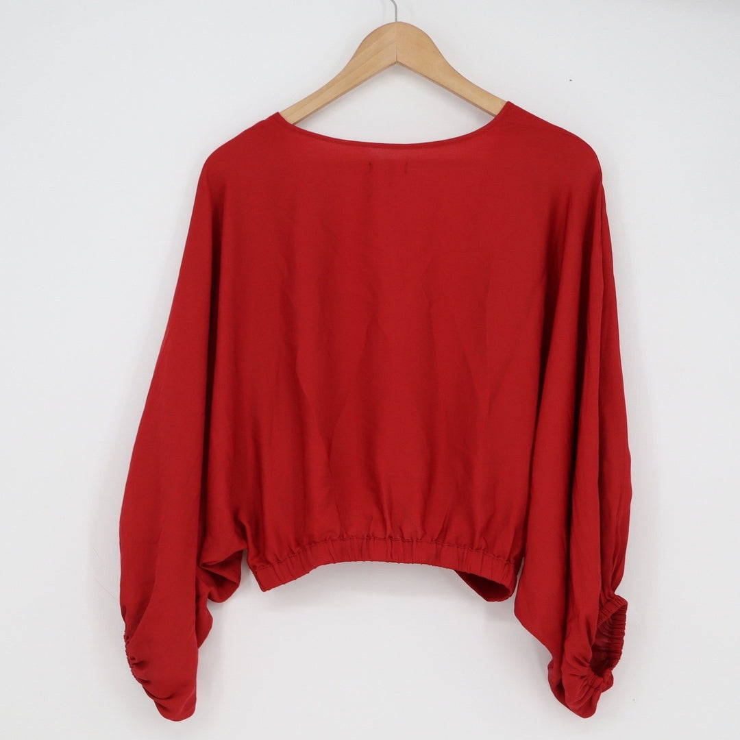 Silence + Noise Red Surplice Balloon Sleeve Cropped Blouse Small V-Neck Dolman
