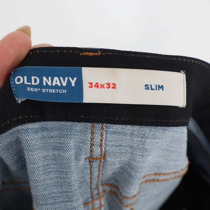 Old Navy 360 Degree Stretch Slim Jeans Mens 34x32 Light Wash Distressed Blue