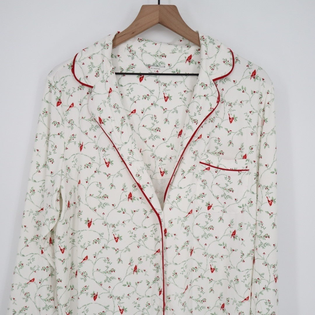 Charter Club Intimates Sleepshirt Womens Large White Floral Stretch Notch Collar