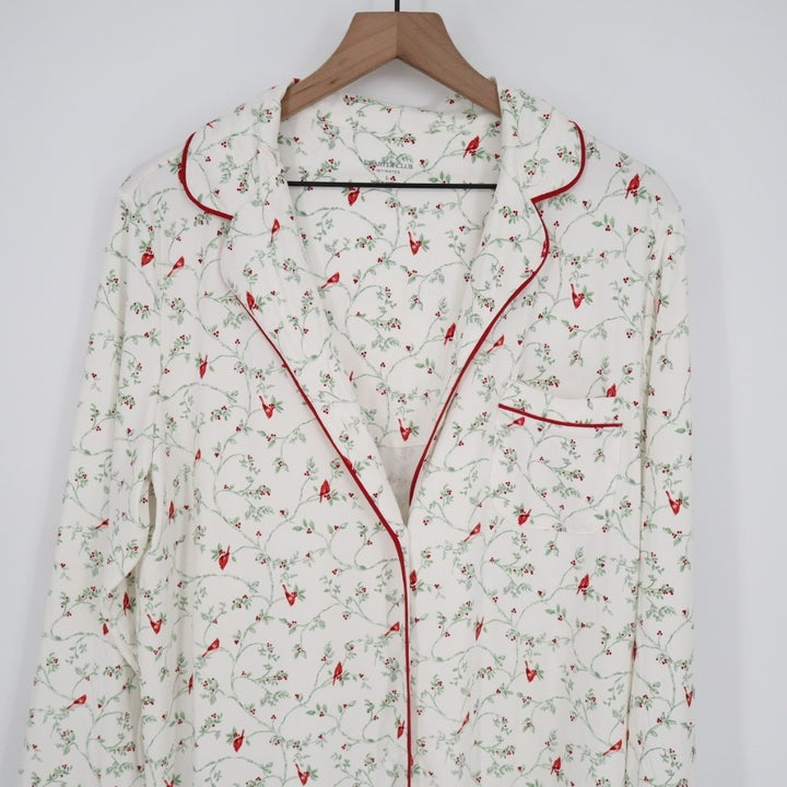 Charter Club Intimates Sleepshirt Womens Large White Floral Stretch Notch Collar