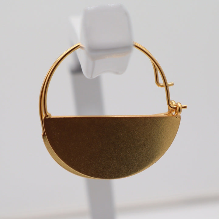 3 Pair Hoop Earring Set Silver Gold Tone Lapis Blue Stone Half Moon Geometric