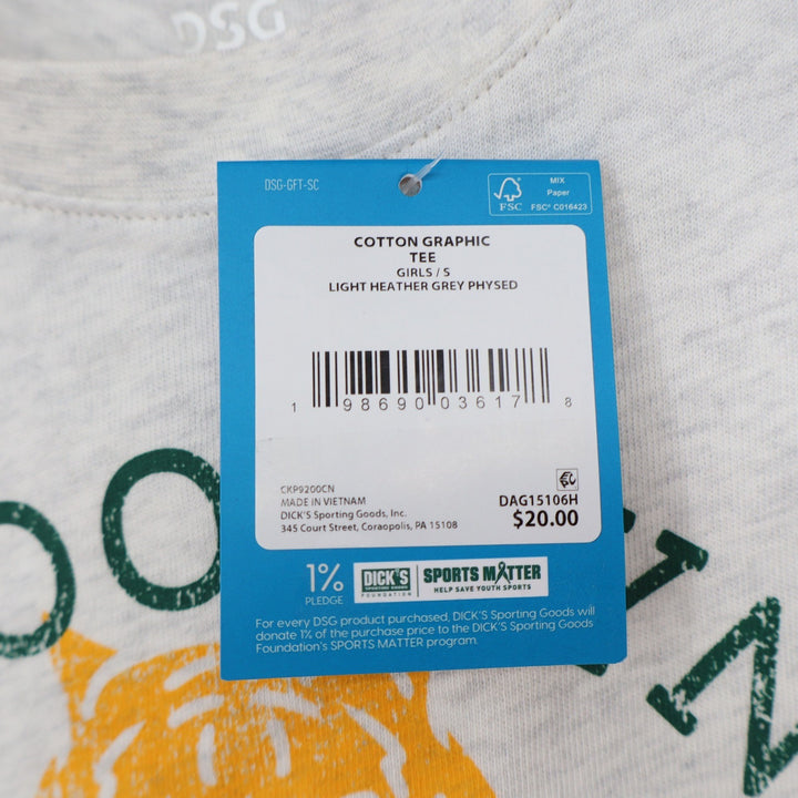 DSG Girls Small 8-9 Brooklyn Phys Ed Tiger Graphic Tee Light Heather Grey