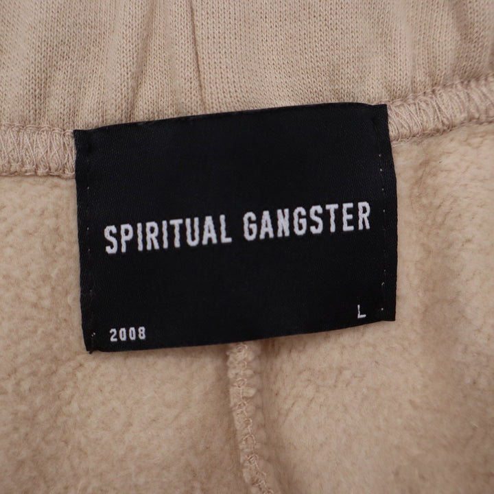 Spiritual Gangster Tan Beige Cotton Fleece Logo Jogger Sweatpants Large