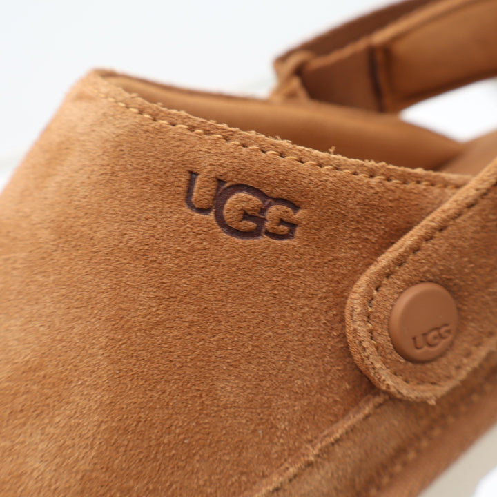 UGG Goldenstar Clog Chestnut Suede Platform Swivel Strap Shoes Size 6