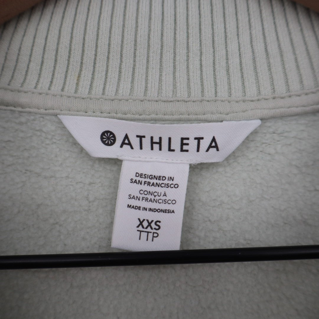 Athleta Retroplush Revive Sweatshirt Womens 2XS Sage Green Half Zip Fleece Lined