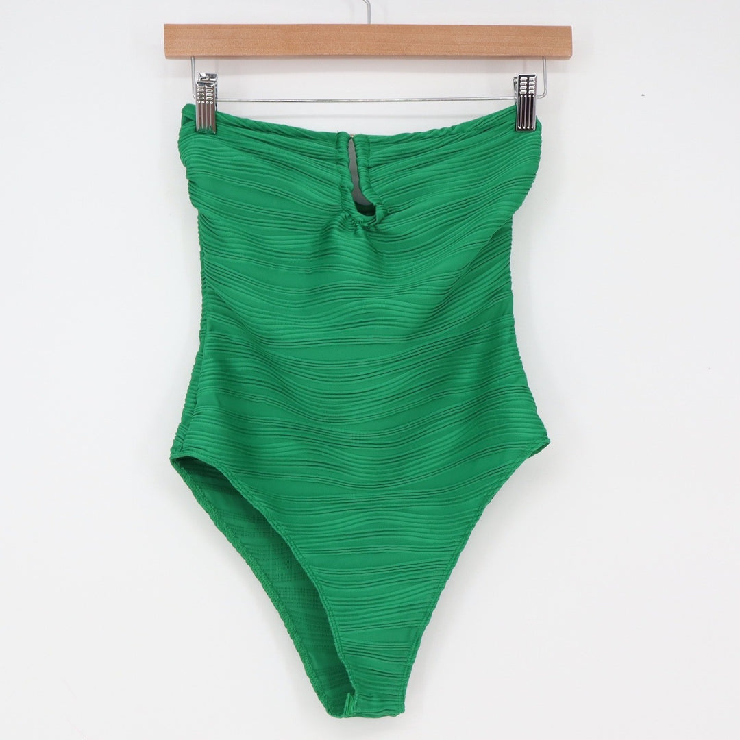 SHEIN One Piece Swimsuit Womens XS Bandeau Keyhole Textured Green Excellent