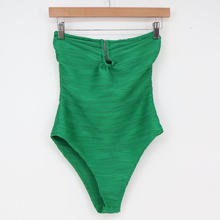 SHEIN One Piece Swimsuit Womens XS Bandeau Keyhole Textured Green Excellent