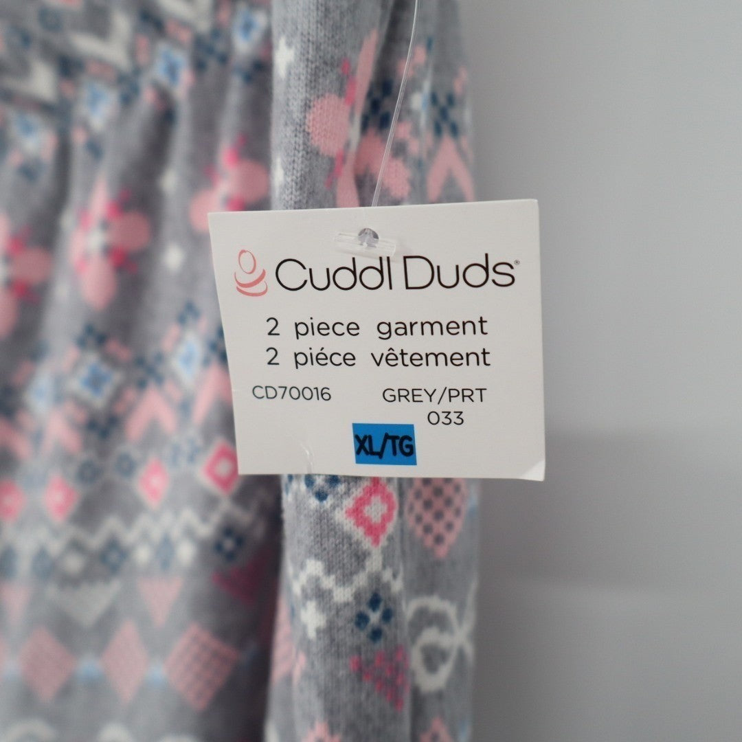 Cuddl Duds Pajama Pants Womens XL Gray Pink Fair Isle Heart Print Sleepwear